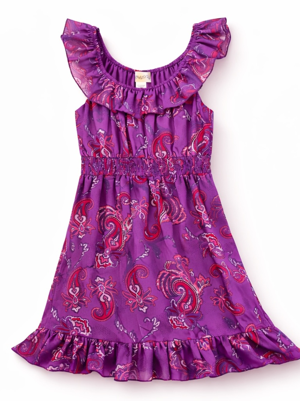 Purple Paisley Ruffle Mini Dress - Women's